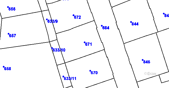 Parcela st. 671 v KÚ Zábrdovice, Katastrální mapa