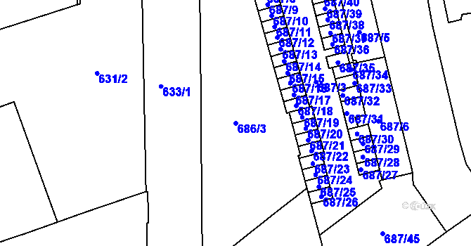 Parcela st. 686/3 v KÚ Zábrdovice, Katastrální mapa