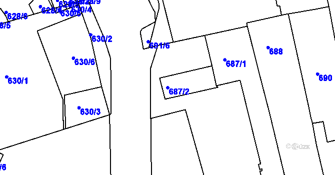 Parcela st. 687/2 v KÚ Zábrdovice, Katastrální mapa