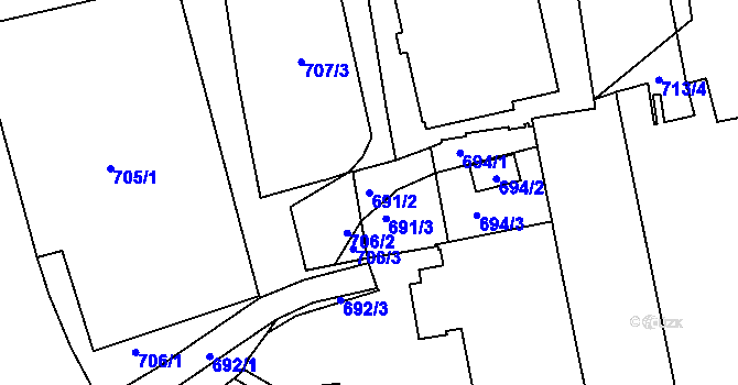 Parcela st. 691/2 v KÚ Zábrdovice, Katastrální mapa