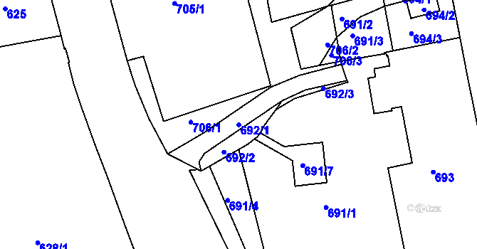 Parcela st. 692/1 v KÚ Zábrdovice, Katastrální mapa