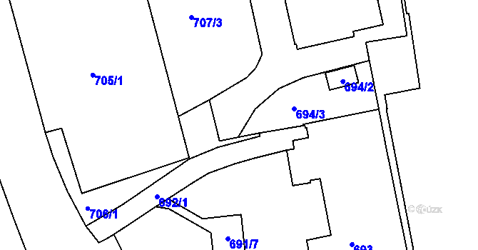 Parcela st. 706/2 v KÚ Zábrdovice, Katastrální mapa