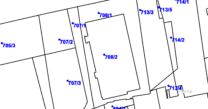 Parcela st. 708/2 v KÚ Zábrdovice, Katastrální mapa