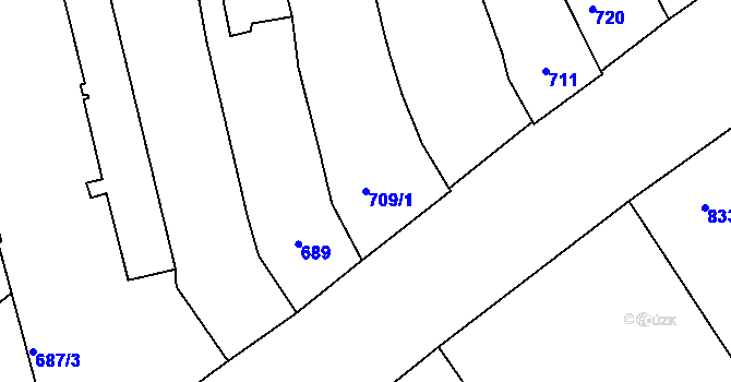 Parcela st. 709/1 v KÚ Zábrdovice, Katastrální mapa