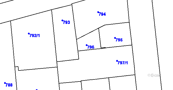 Parcela st. 796 v KÚ Zábrdovice, Katastrální mapa