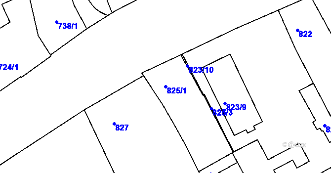 Parcela st. 825/1 v KÚ Zábrdovice, Katastrální mapa