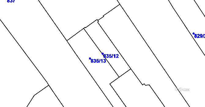 Parcela st. 835/12 v KÚ Zábrdovice, Katastrální mapa