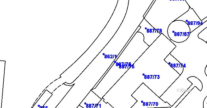 Parcela st. 862/1 v KÚ Zábrdovice, Katastrální mapa