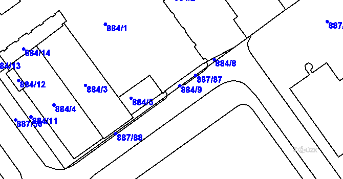 Parcela st. 884/10 v KÚ Zábrdovice, Katastrální mapa
