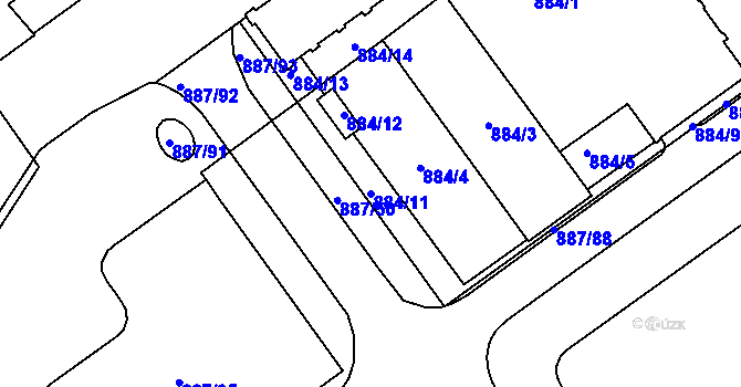 Parcela st. 884/11 v KÚ Zábrdovice, Katastrální mapa
