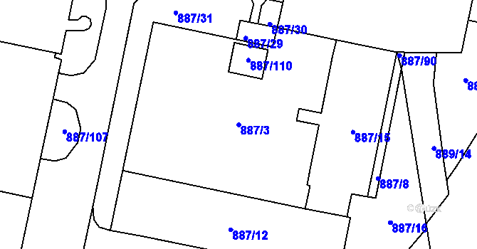 Parcela st. 887/3 v KÚ Zábrdovice, Katastrální mapa