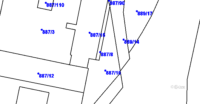 Parcela st. 887/8 v KÚ Zábrdovice, Katastrální mapa