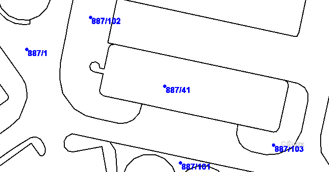 Parcela st. 887/41 v KÚ Zábrdovice, Katastrální mapa