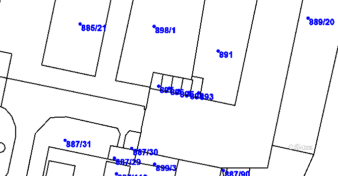 Parcela st. 896 v KÚ Zábrdovice, Katastrální mapa