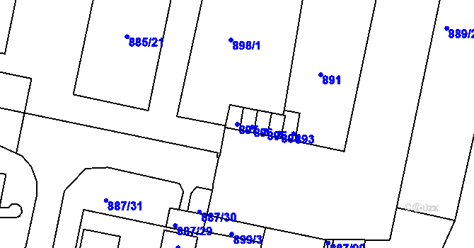 Parcela st. 897 v KÚ Zábrdovice, Katastrální mapa