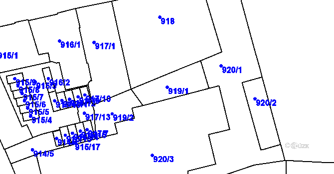 Parcela st. 919/1 v KÚ Zábrdovice, Katastrální mapa