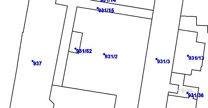 Parcela st. 931/2 v KÚ Zábrdovice, Katastrální mapa