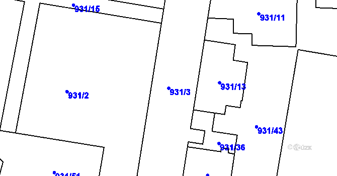 Parcela st. 931/3 v KÚ Zábrdovice, Katastrální mapa