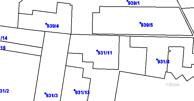 Parcela st. 931/11 v KÚ Zábrdovice, Katastrální mapa