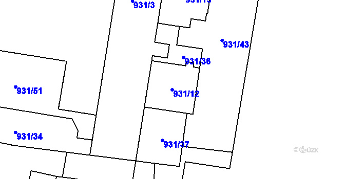 Parcela st. 931/12 v KÚ Zábrdovice, Katastrální mapa