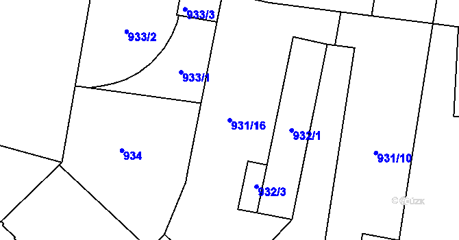 Parcela st. 931/16 v KÚ Zábrdovice, Katastrální mapa