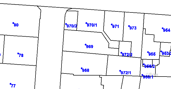 Parcela st. 969 v KÚ Zábrdovice, Katastrální mapa
