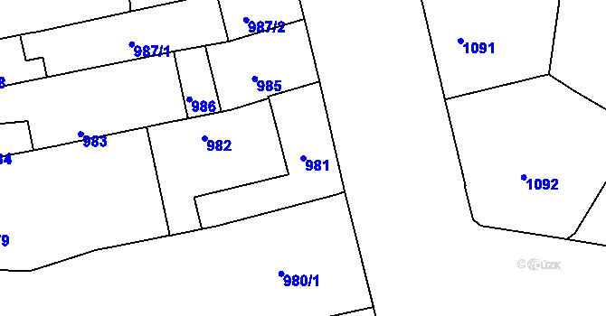 Parcela st. 981 v KÚ Zábrdovice, Katastrální mapa