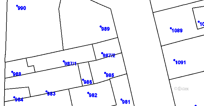 Parcela st. 987/2 v KÚ Zábrdovice, Katastrální mapa