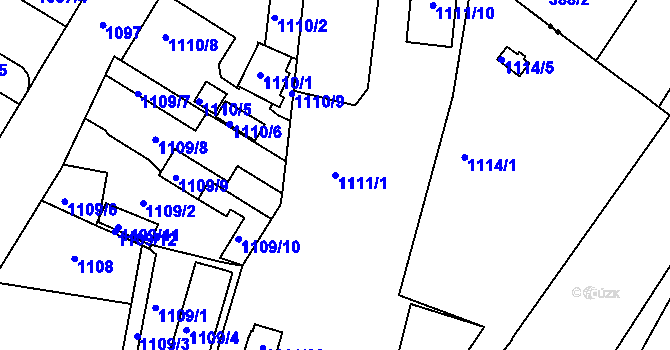 Parcela st. 1111/1 v KÚ Zábrdovice, Katastrální mapa