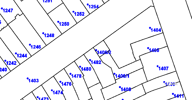 Parcela st. 1406/2 v KÚ Zábrdovice, Katastrální mapa