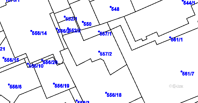 Parcela st. 557/2 v KÚ Zábrdovice, Katastrální mapa