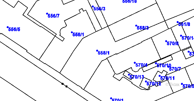 Parcela st. 558/1 v KÚ Zábrdovice, Katastrální mapa