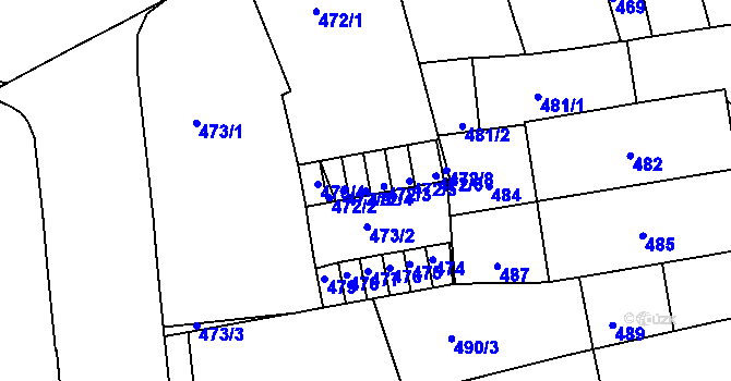 Parcela st. 472/4 v KÚ Zábrdovice, Katastrální mapa