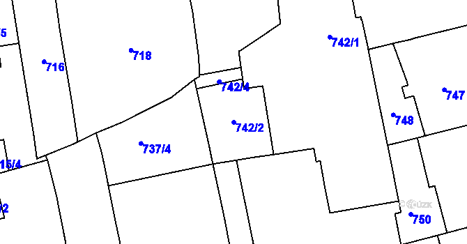 Parcela st. 742/2 v KÚ Zábrdovice, Katastrální mapa