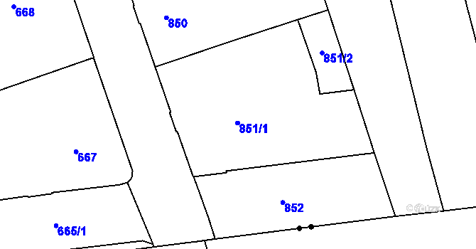 Parcela st. 851/1 v KÚ Zábrdovice, Katastrální mapa
