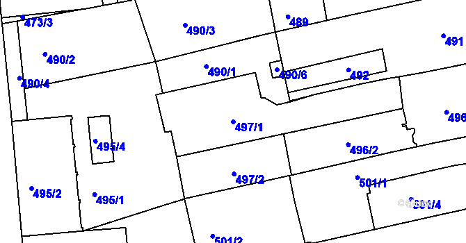 Parcela st. 497/1 v KÚ Zábrdovice, Katastrální mapa