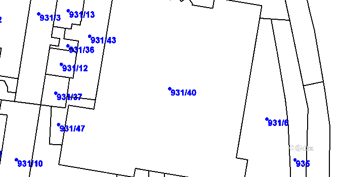 Parcela st. 931/40 v KÚ Zábrdovice, Katastrální mapa