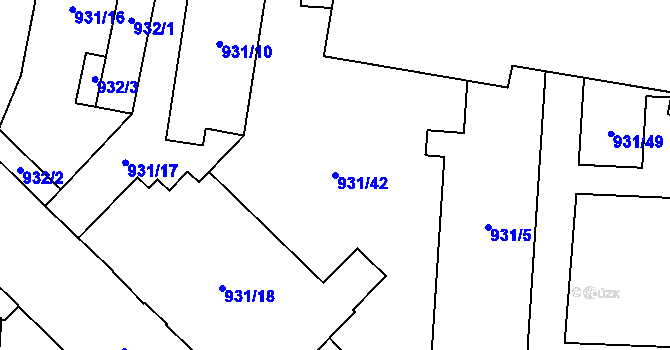 Parcela st. 931/42 v KÚ Zábrdovice, Katastrální mapa