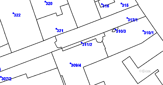 Parcela st. 311/2 v KÚ Zábrdovice, Katastrální mapa