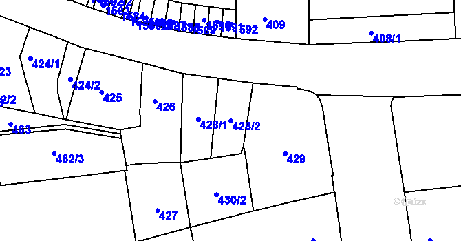 Parcela st. 428/2 v KÚ Zábrdovice, Katastrální mapa