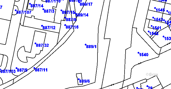 Parcela st. 889/1 v KÚ Zábrdovice, Katastrální mapa