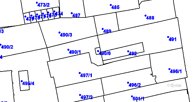 Parcela st. 490/6 v KÚ Zábrdovice, Katastrální mapa