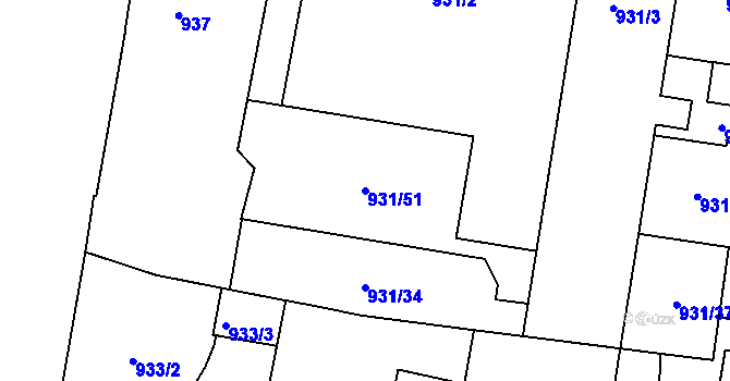Parcela st. 931/51 v KÚ Zábrdovice, Katastrální mapa