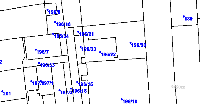 Parcela st. 196/22 v KÚ Zábrdovice, Katastrální mapa