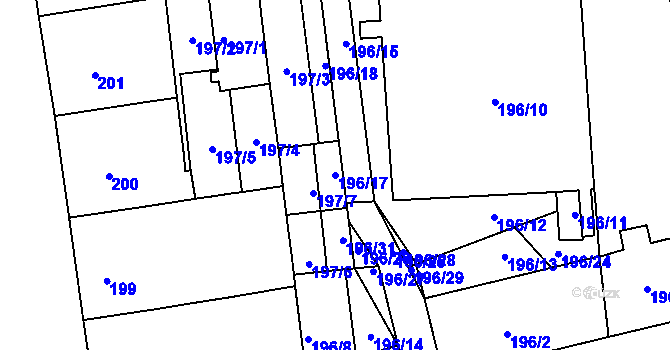Parcela st. 196/17 v KÚ Zábrdovice, Katastrální mapa