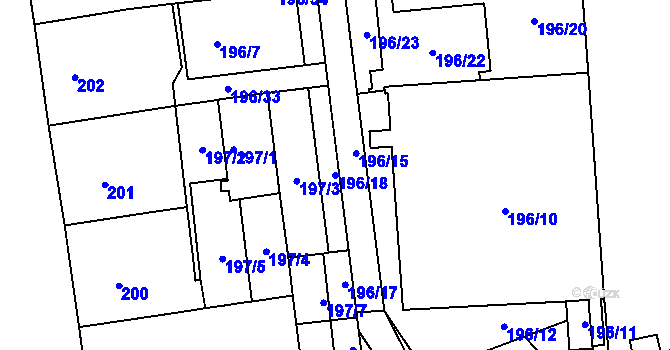 Parcela st. 196/18 v KÚ Zábrdovice, Katastrální mapa