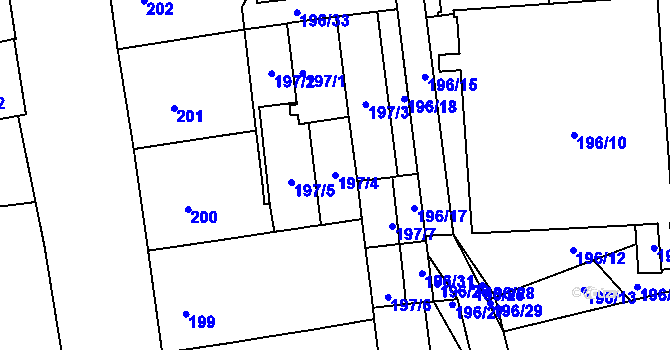 Parcela st. 197/4 v KÚ Zábrdovice, Katastrální mapa