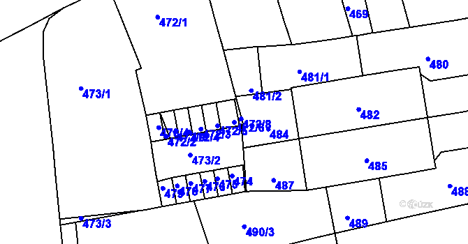 Parcela st. 472/6 v KÚ Zábrdovice, Katastrální mapa
