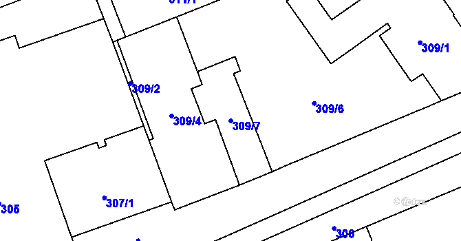 Parcela st. 309/7 v KÚ Zábrdovice, Katastrální mapa