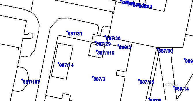Parcela st. 887/110 v KÚ Zábrdovice, Katastrální mapa
